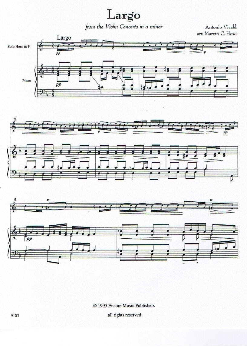 Largo from Violin Concerto in a minor for Horn and Piano