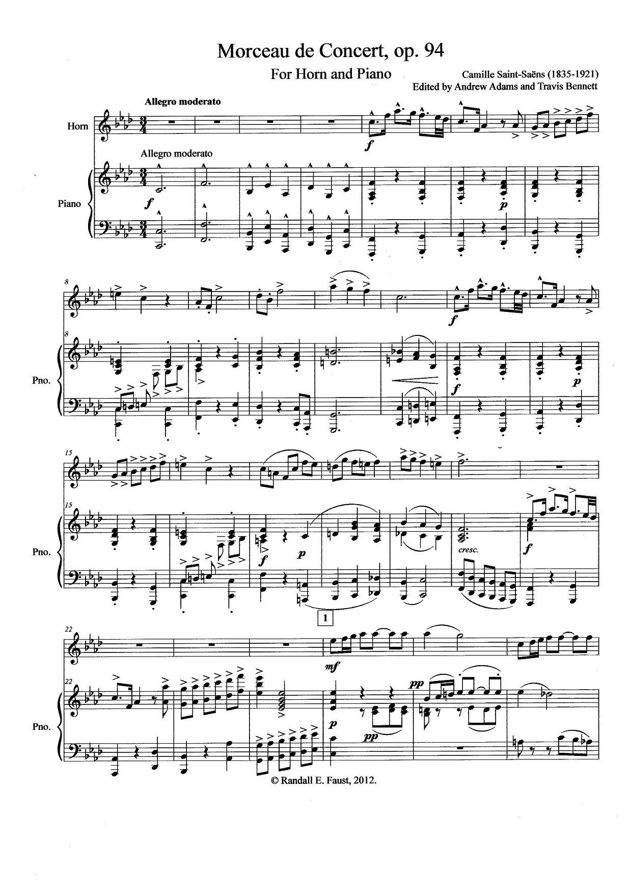 Morceau de Concert Op.94 Cor en Fa et Piano -