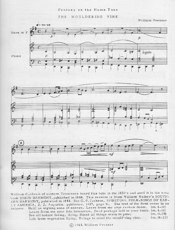 Fantasy on the Hymn Tune "The Mouldering Vine" for Horn and Piano by William Presser