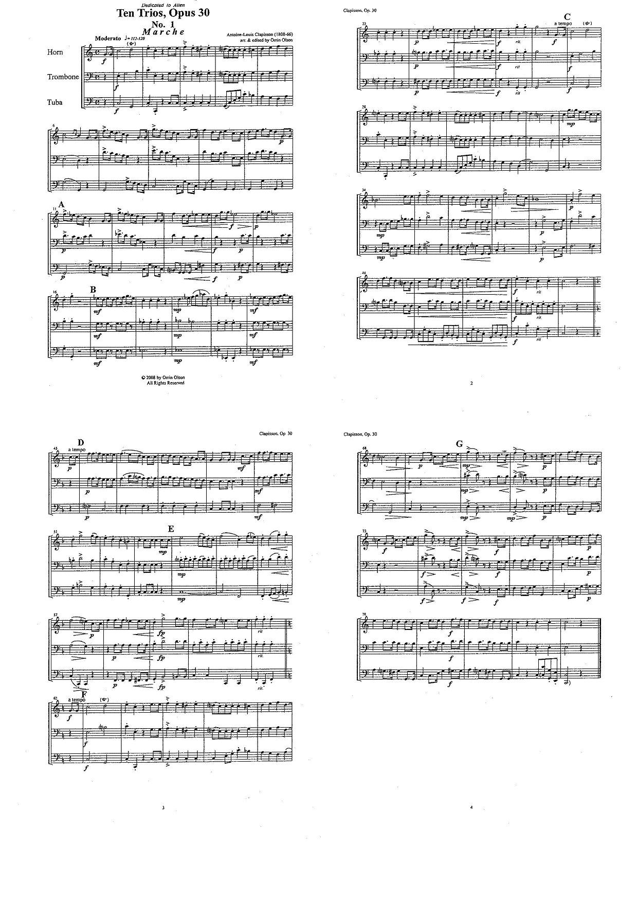 10 Trios, Opus 30 for Horn, Trombone, and Tuba by Antonie-Louis Clapisson