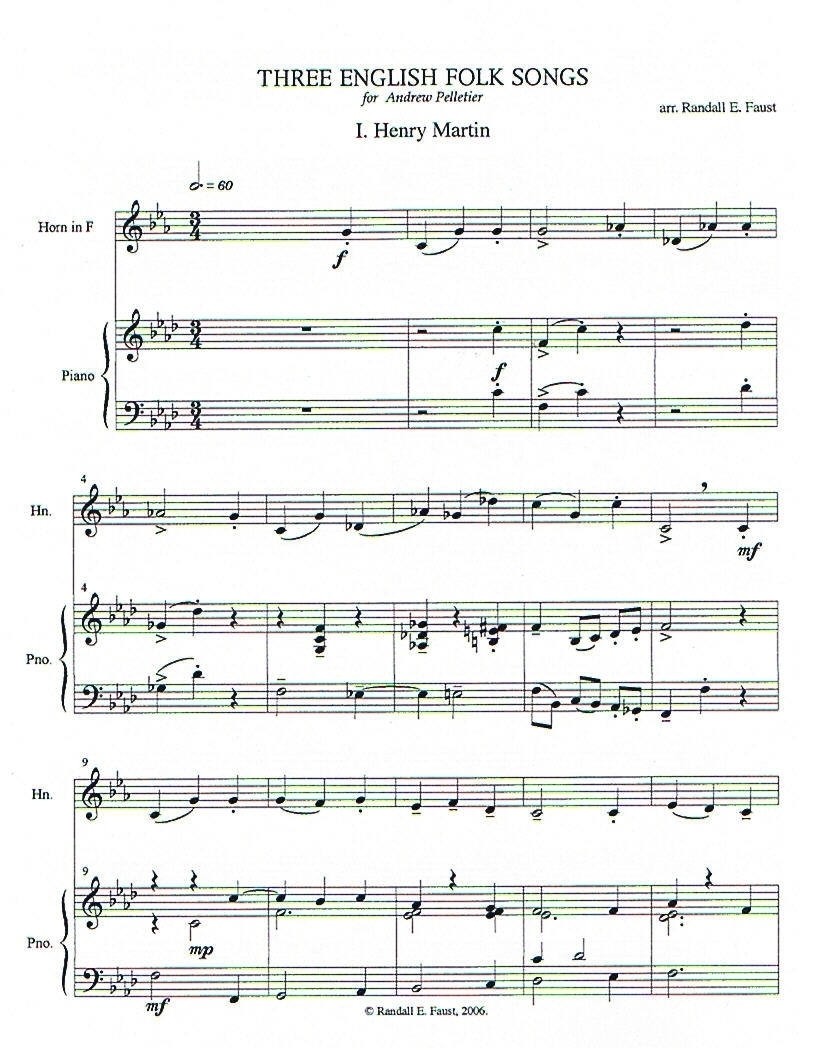 Three English Folk Songs for Horn and Piano (2006)