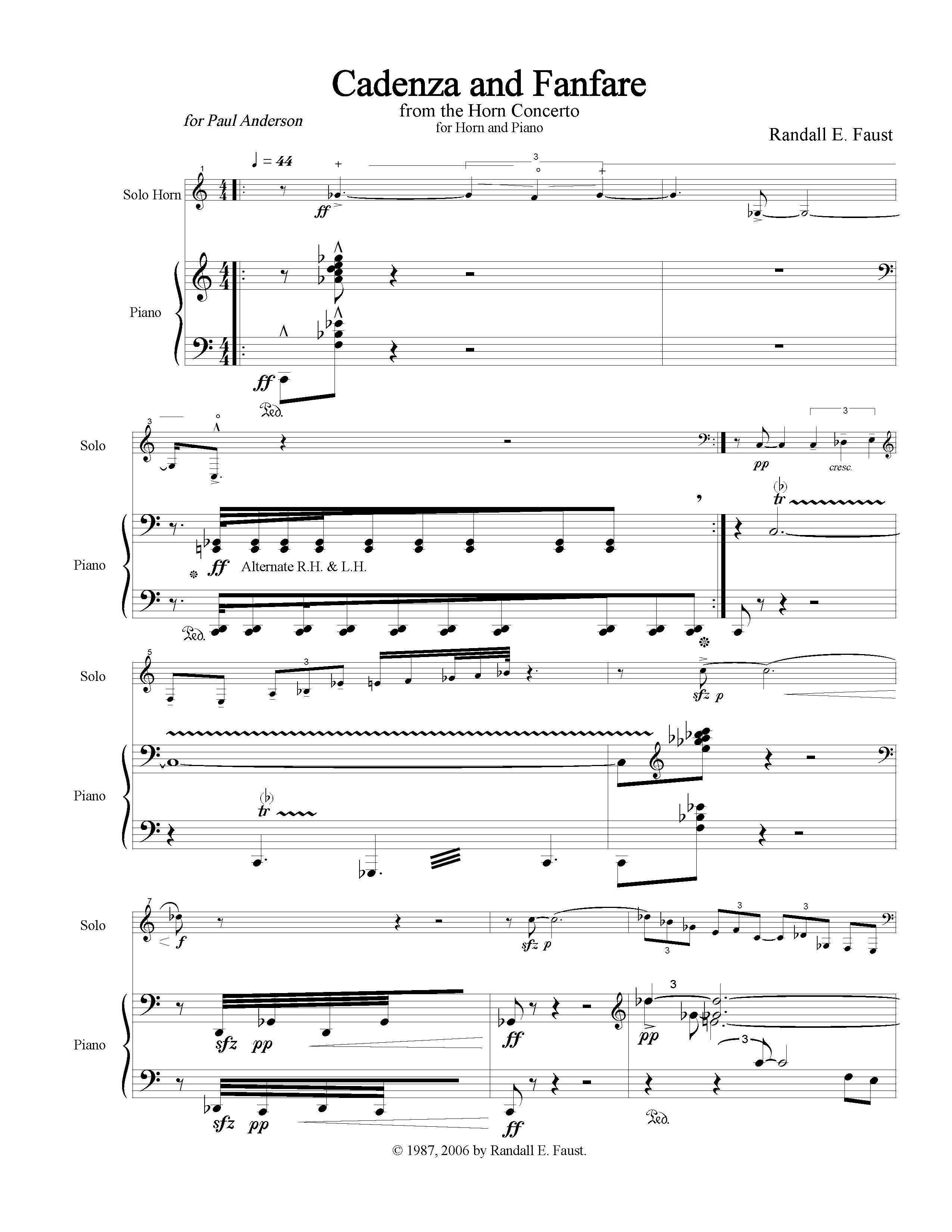 Cadenza and Fanfare from the Horn Concerto for Horn and Piano (1987/2006)