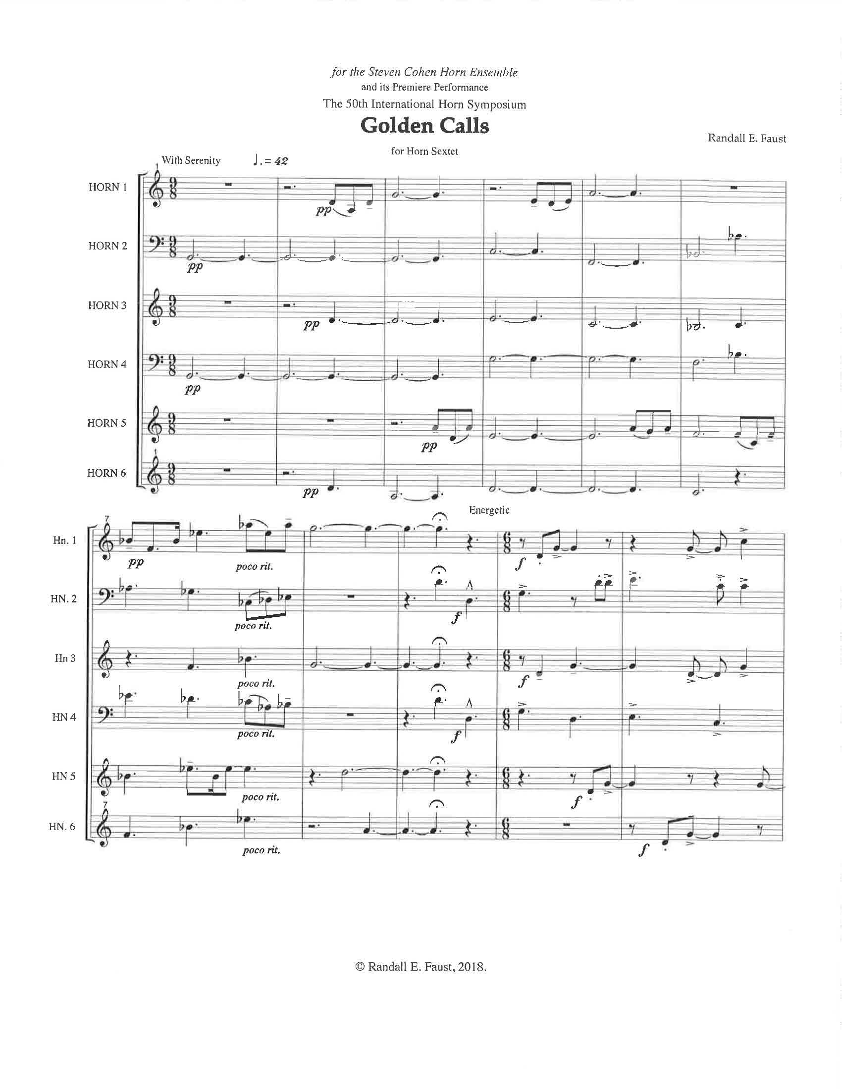 Golden Calls for Horn Sextet or Horn Choir (2014)