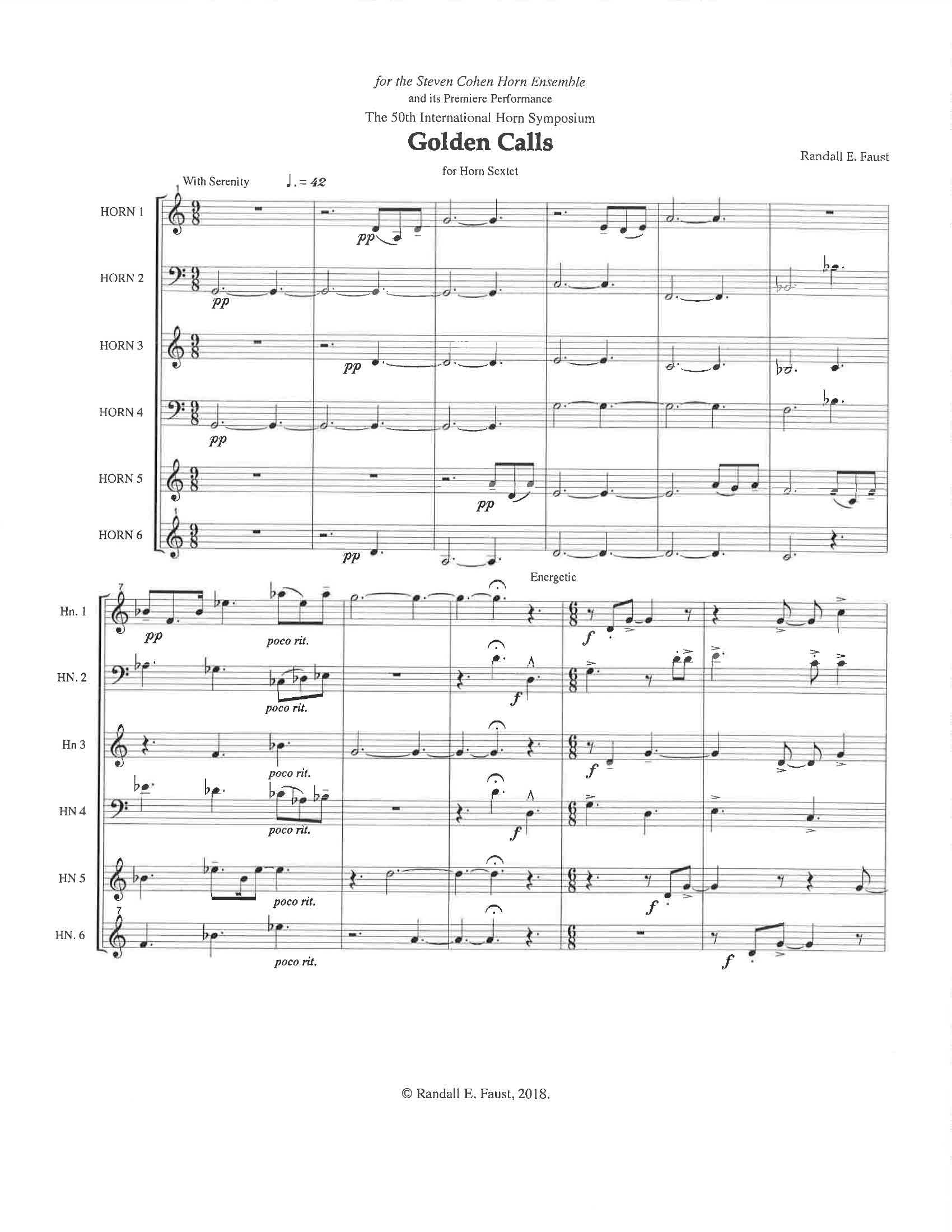 Golden Calls for Horn Sextet or Horn Choir (2014)
