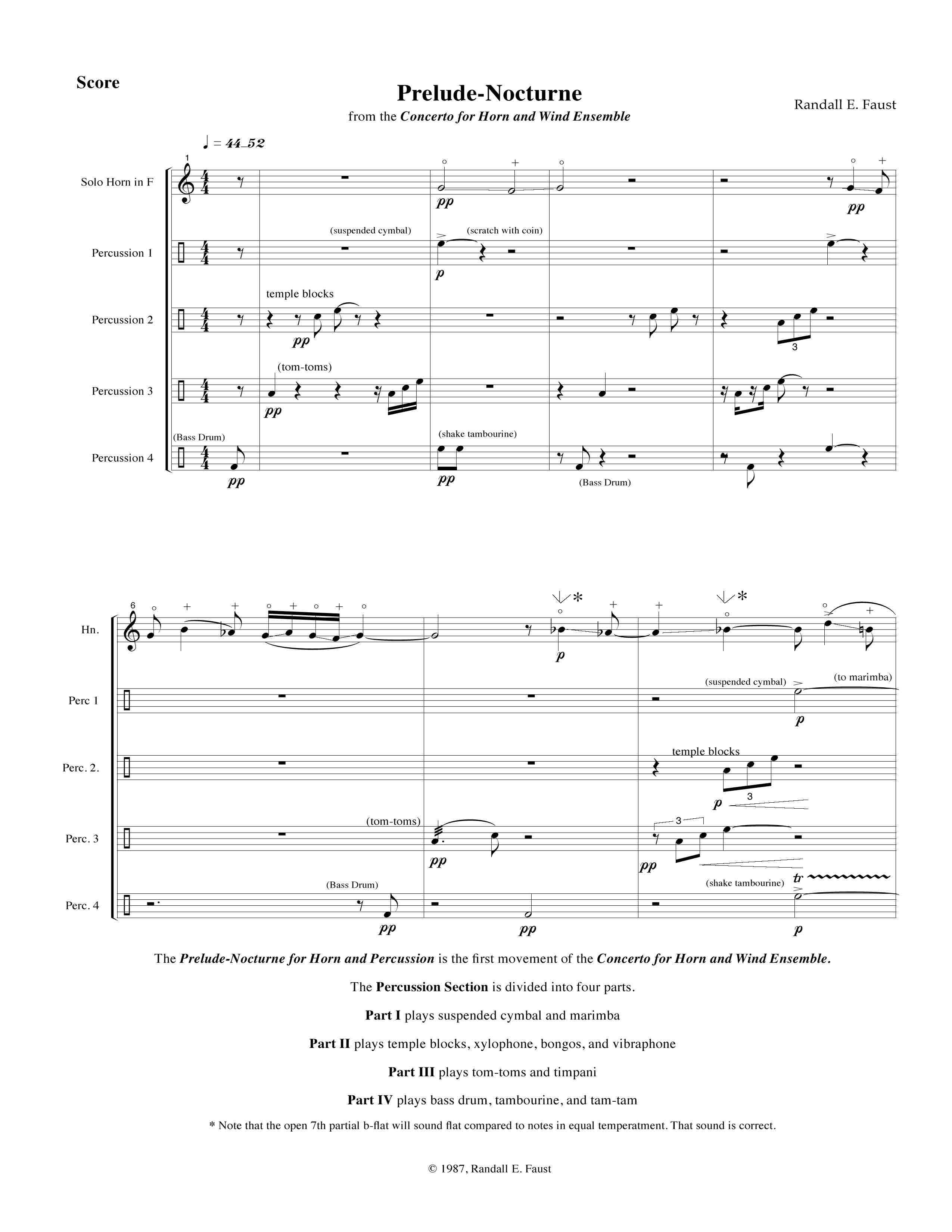 Prelude-Nocturne from the Concerto for Horn and Wind Ensemble (2006) for Horn and 4 Percussion