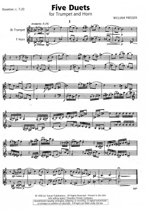 Five Duets for Trumpet and Horn by William Presser