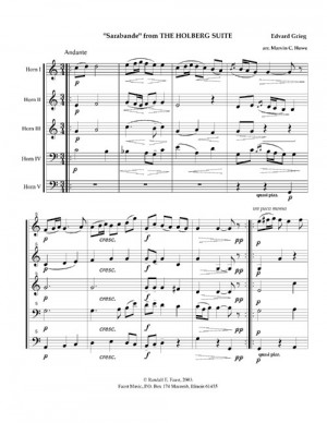 Sarabande from The Holberg Suite by Edvard Grieg arranged for Horn Quintet or Horn Choir by Marvin C. Howe